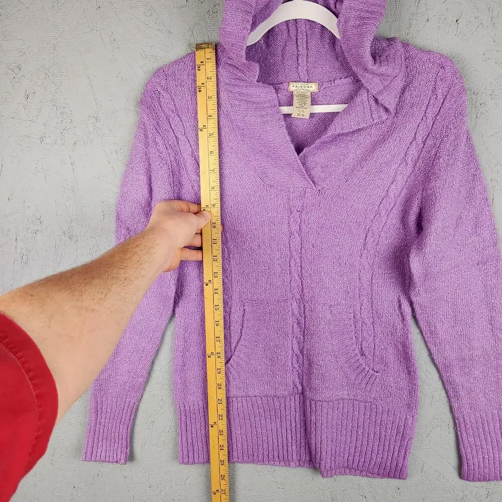 Vintage Arizona Jean Company Sweater Girls 14-16 Purple Hooded Sparkle Knit